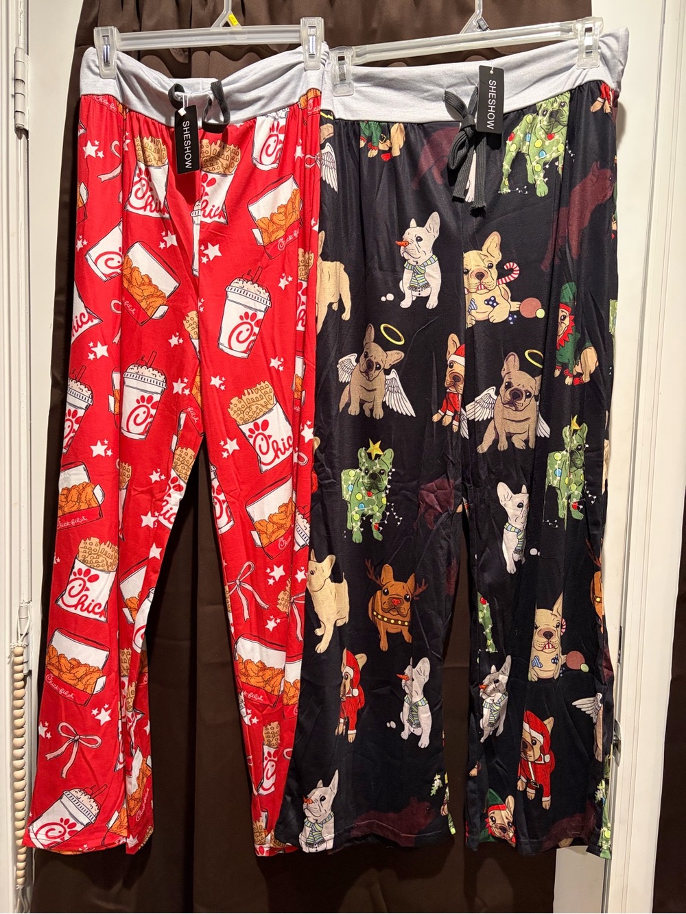 2 pair XL Chick-fil-A & French BullDog Pajama Pants - Red & Black
